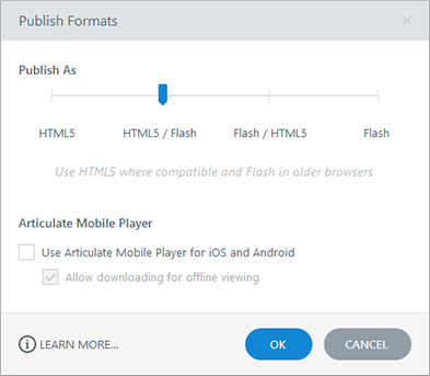 Storyline 360 and Studio 360 Publish formats