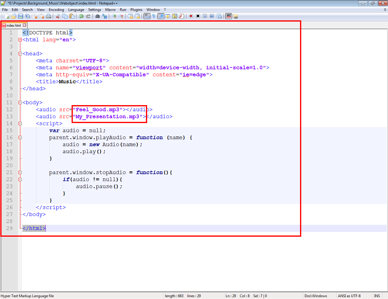 reated a file called index.html in text editor