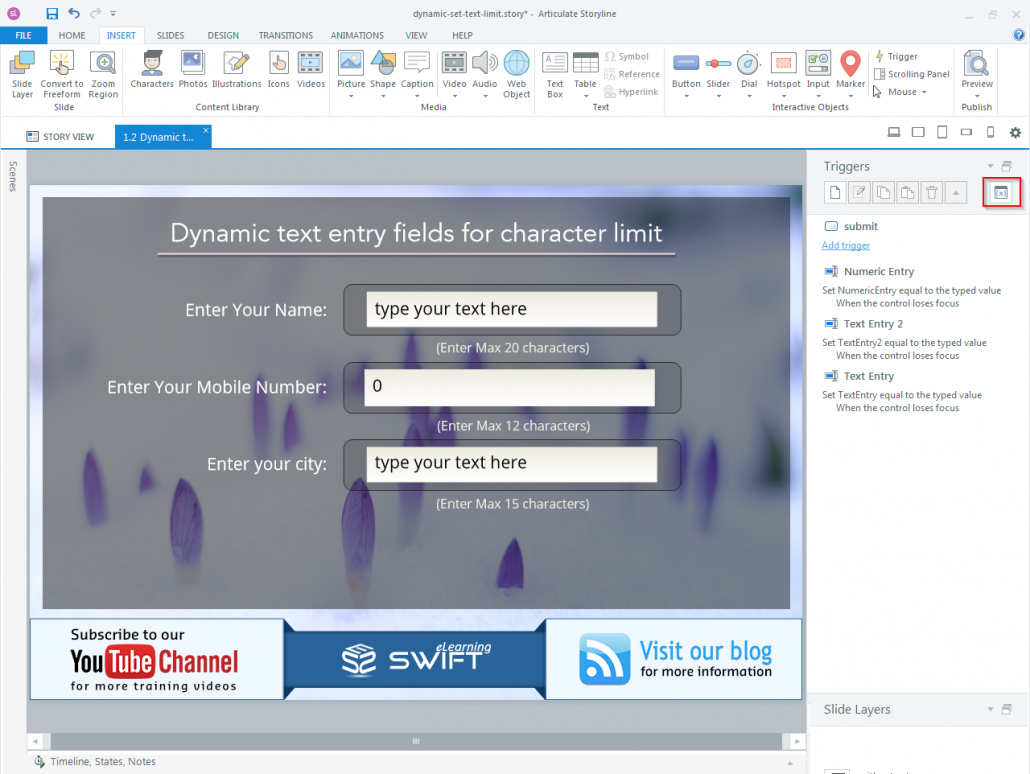 How to set Character limit for a dynamic text entry field in Articulate Storyline-step02