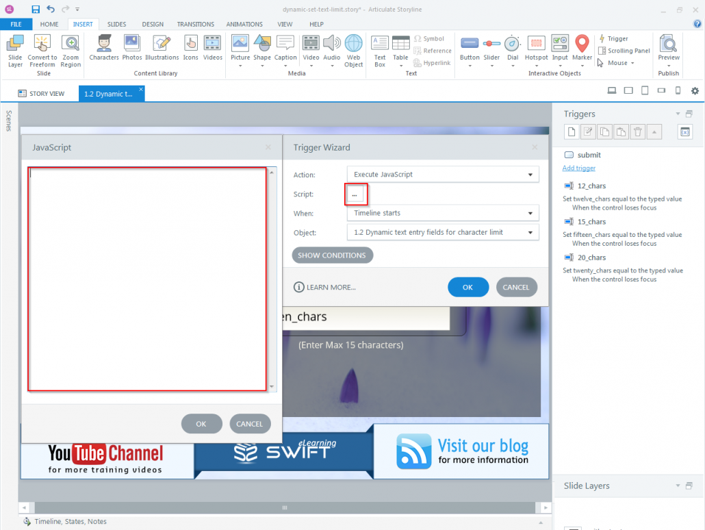 How to set Character limit for a dynamic text entry field in Articulate Storyline-step07