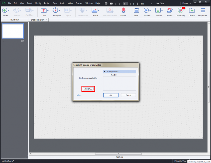 Adobe Captivate 2019 Features - Create Virtual Reality Project