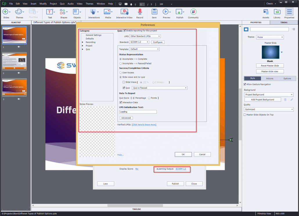 Adobe Captivate 2019 Types Of Publish Settings