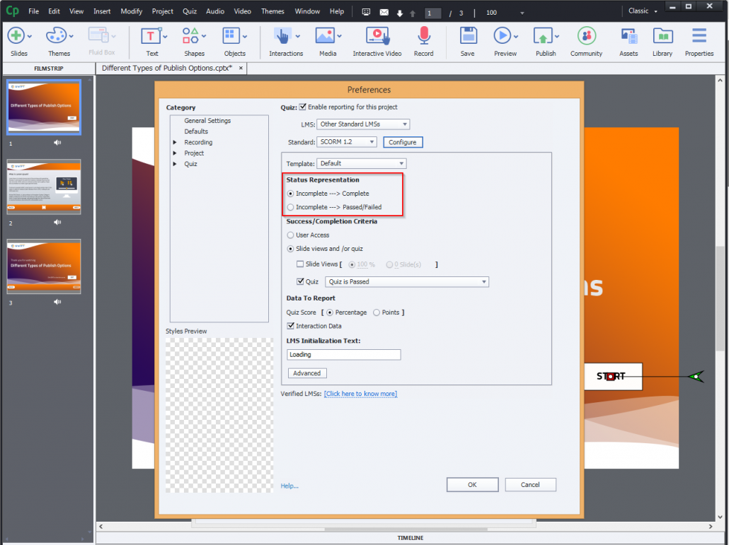 Adobe Captivate 2019 – Types Of Publish Settings