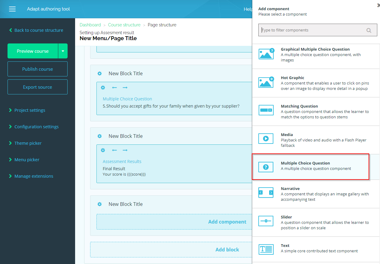 assessment results page in adapt authoring tool 01