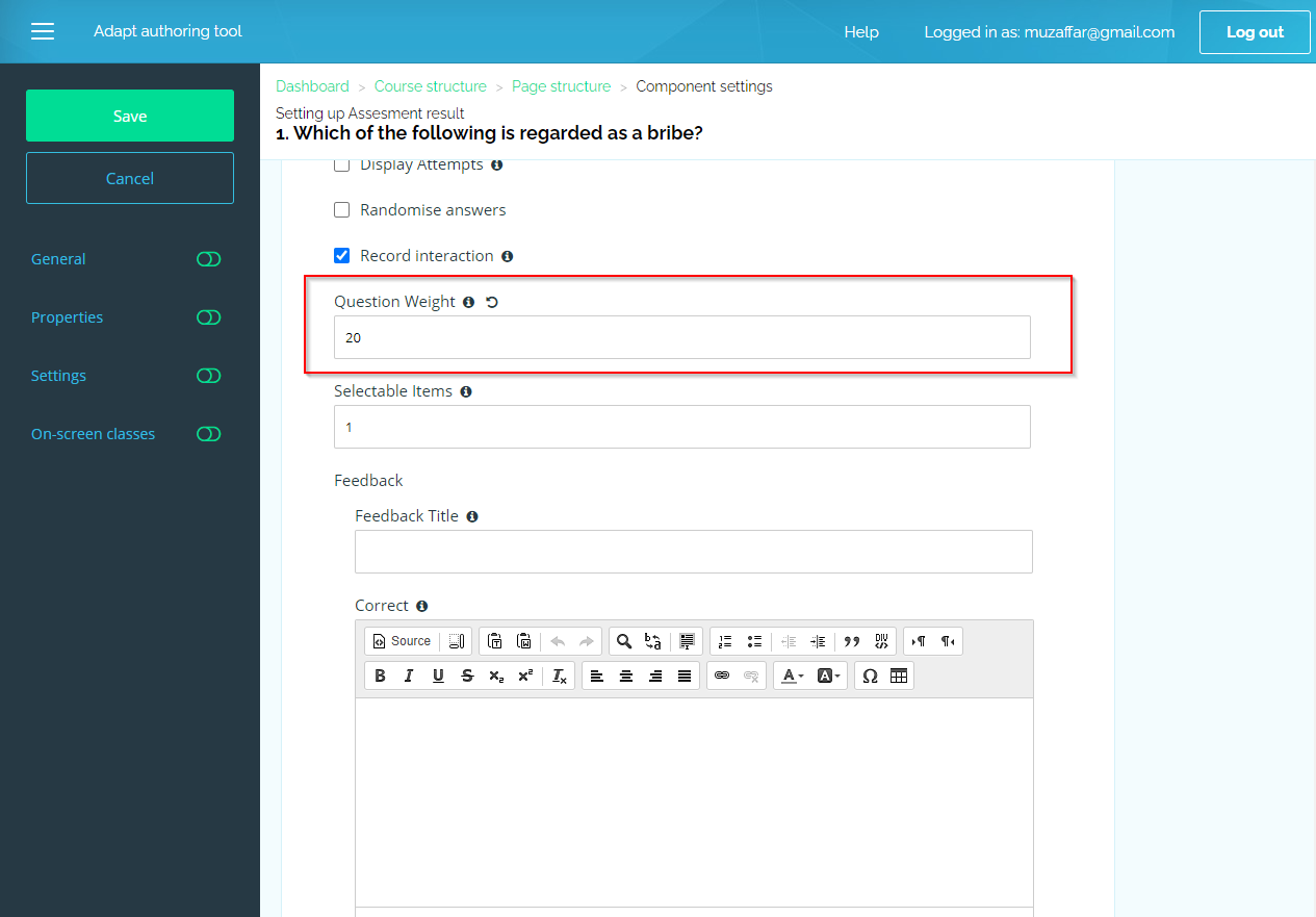 assessment results page in adapt authoring tool 02