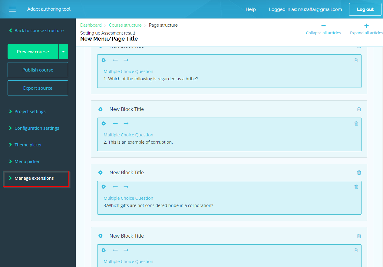 assessment results page in adapt authoring tool 05