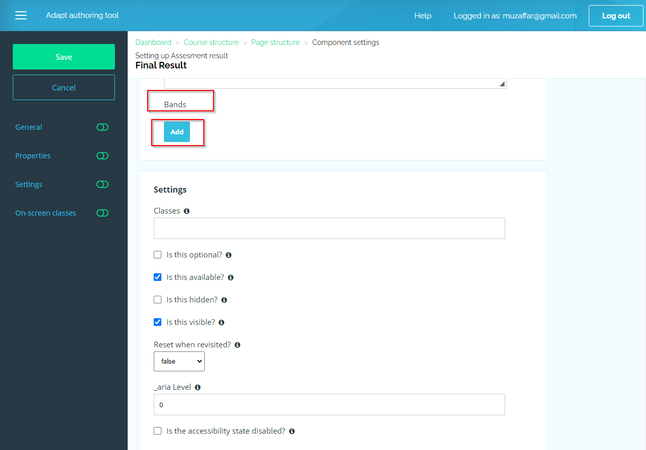 assessment results page in adapt authoring tool 11