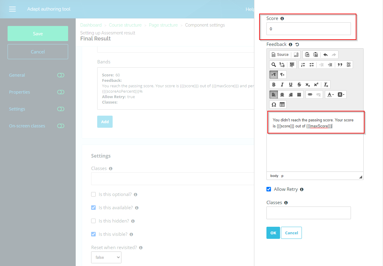 assessment results page in adapt authoring tool 14