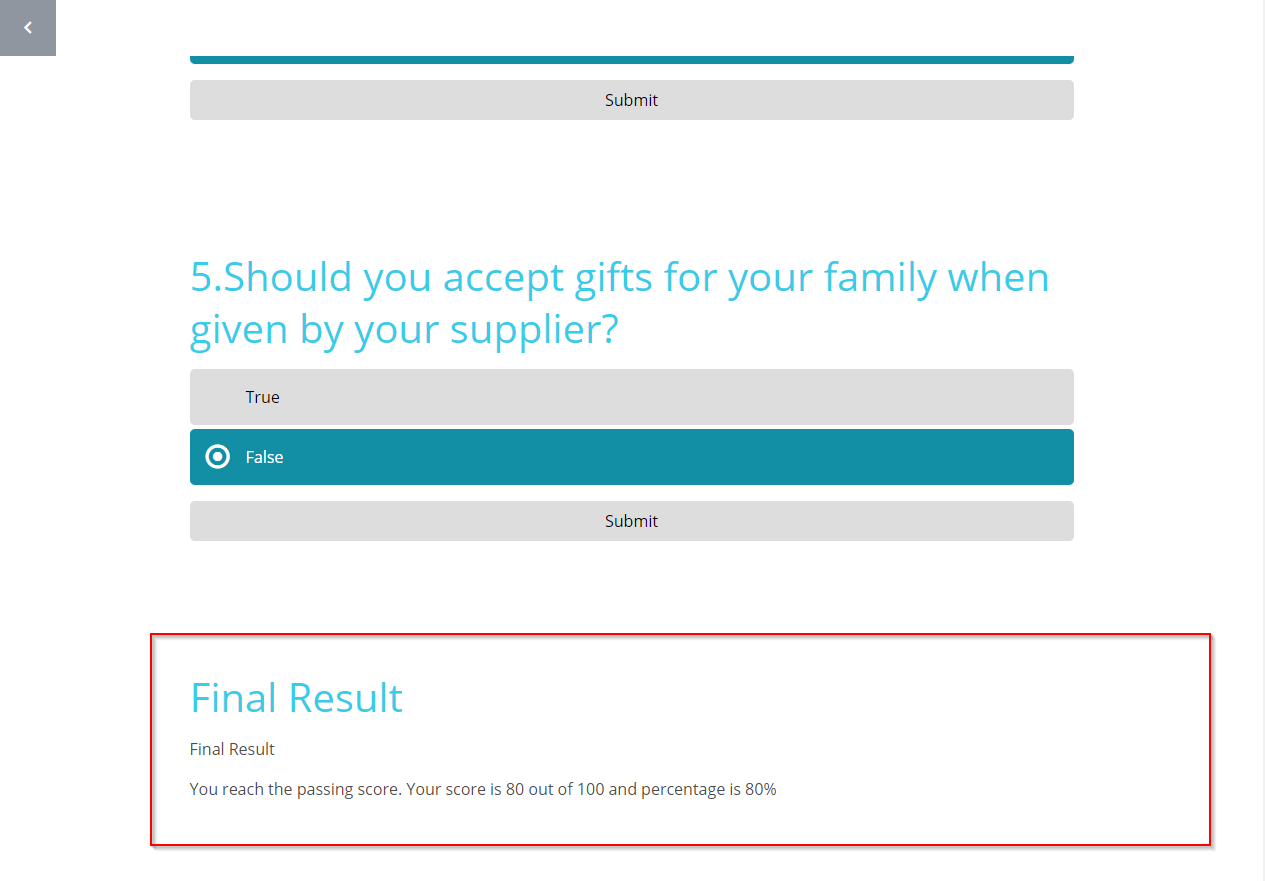 assessment results page in adapt authoring tool 15