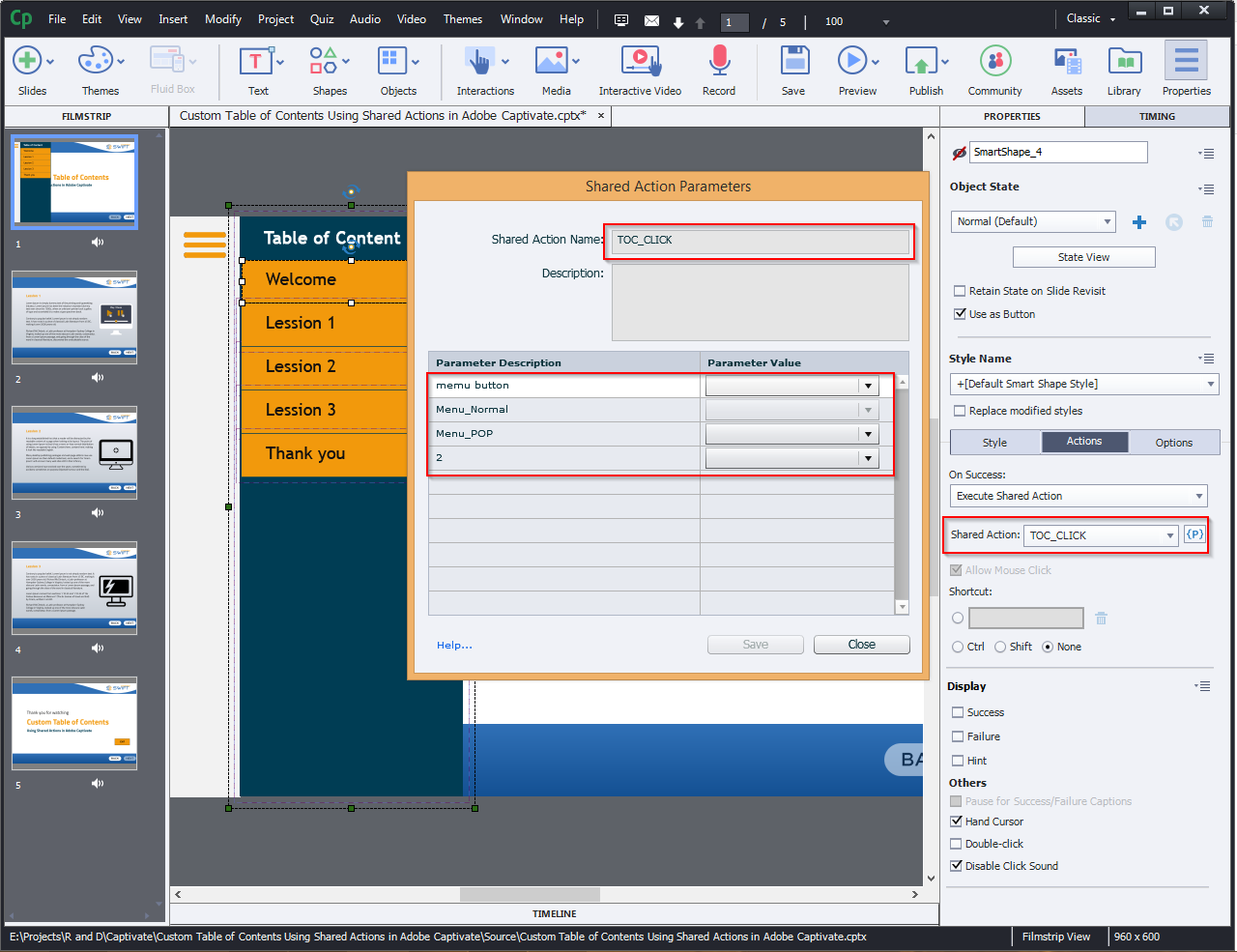 Contents Using Shared Actions in Adobe Captivate 2019 10