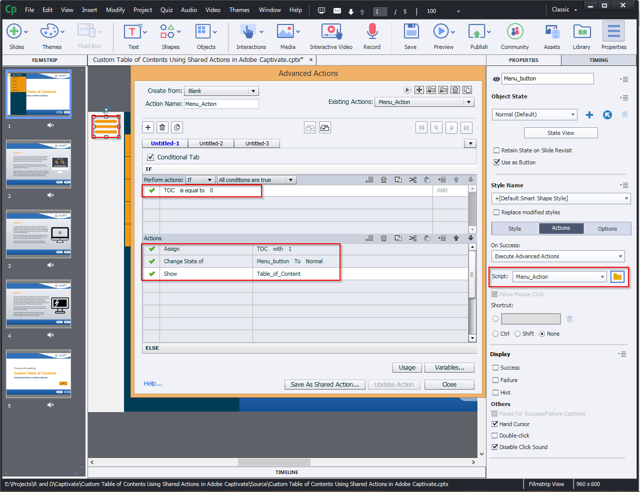 Contents Using Shared Actions in Adobe Captivate 2019 4