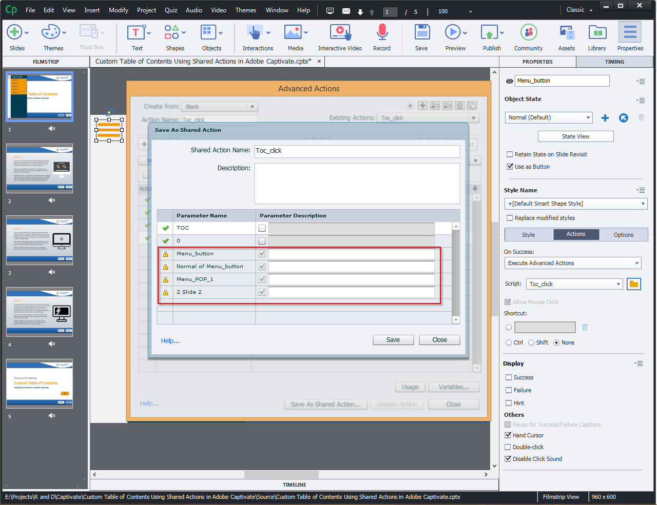 Contents Using Shared Actions in Adobe Captivate 2019 7