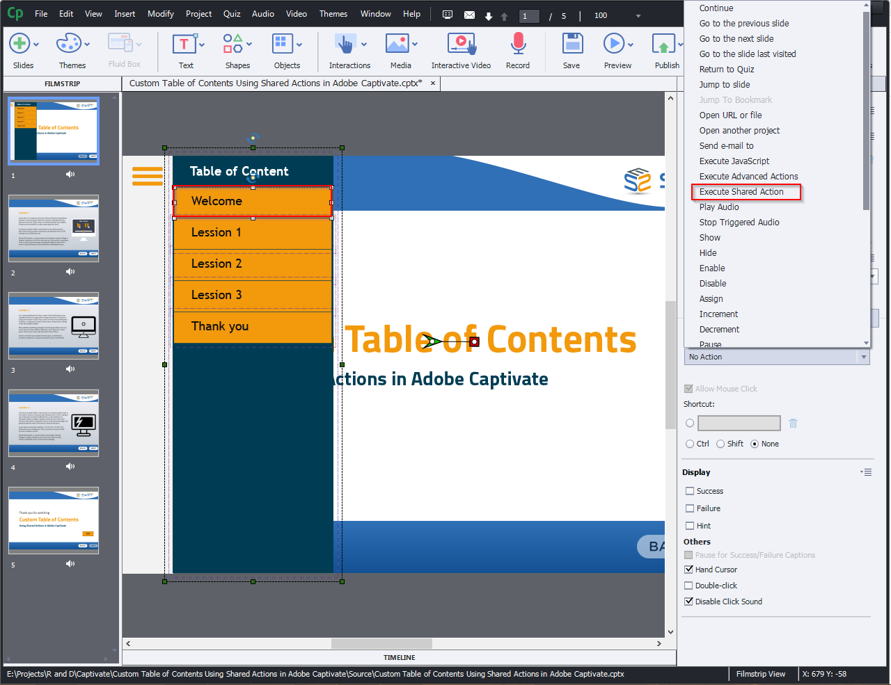 Contents Using Shared Actions in Adobe Captivate 2019 9