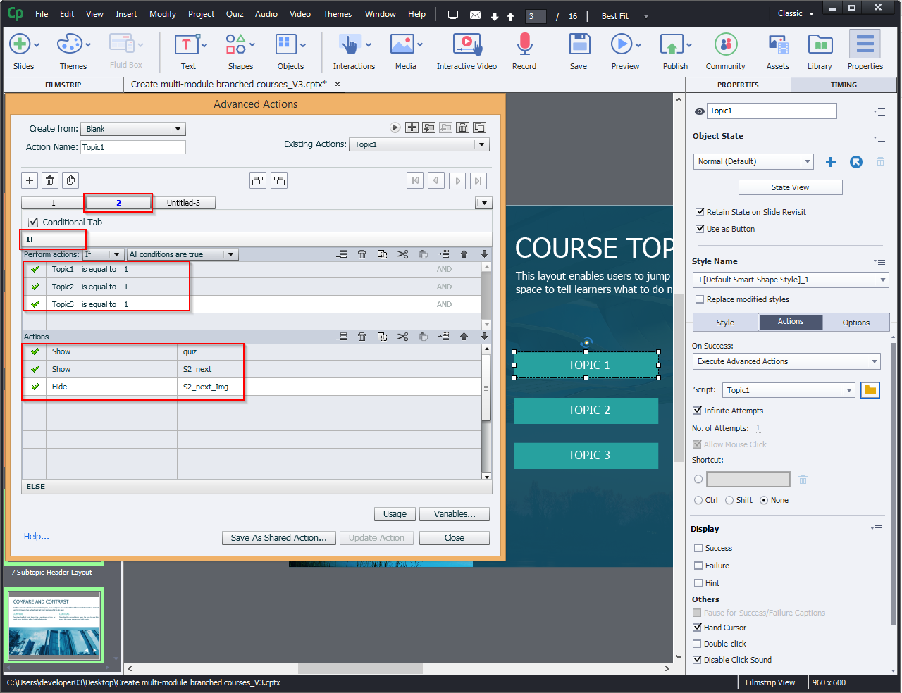 Create multi-module branched courses 10.1