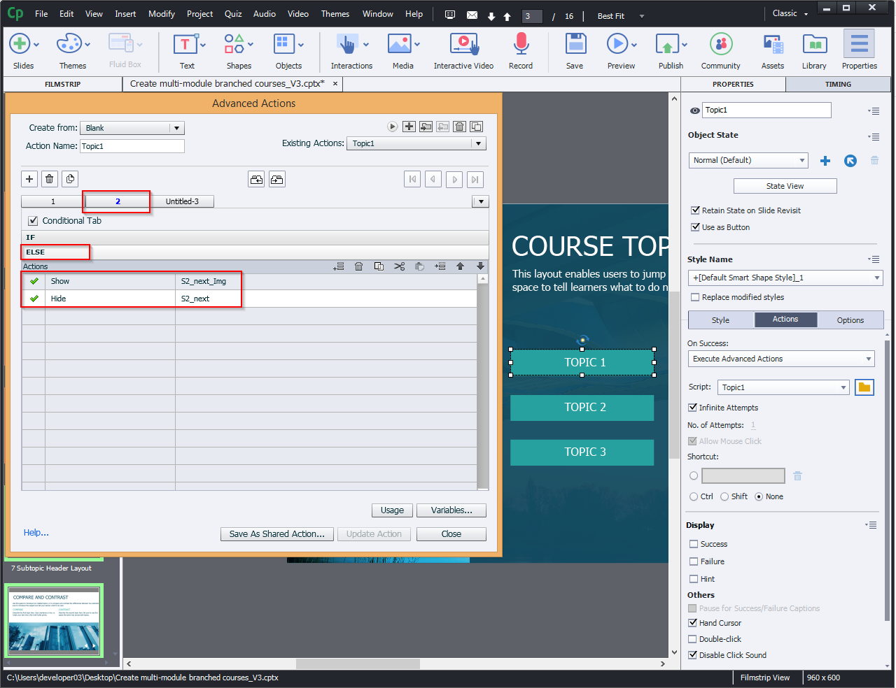 Create multi-module branched courses 10.2