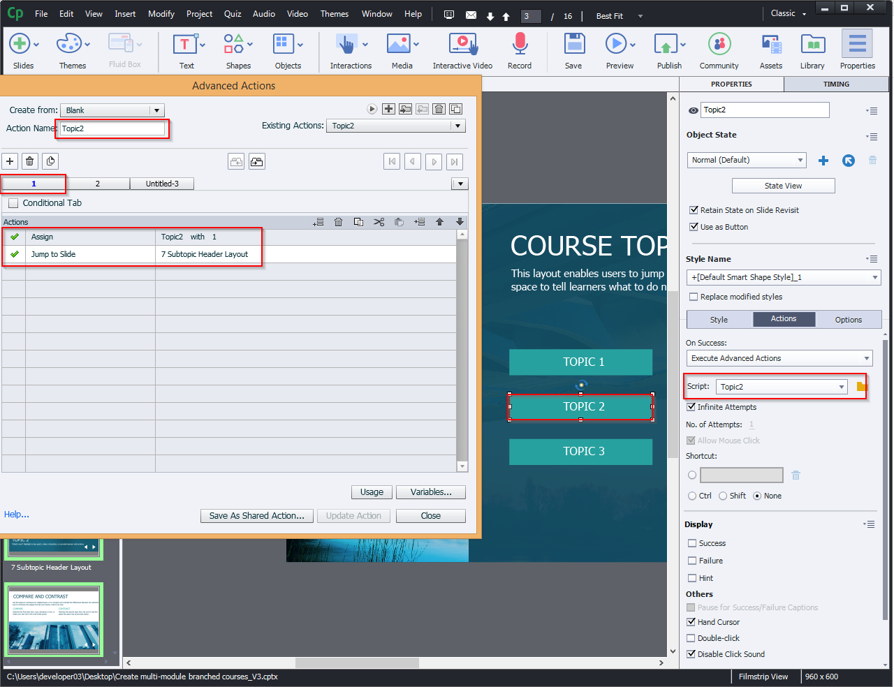 Create multi-module branched courses 10.3