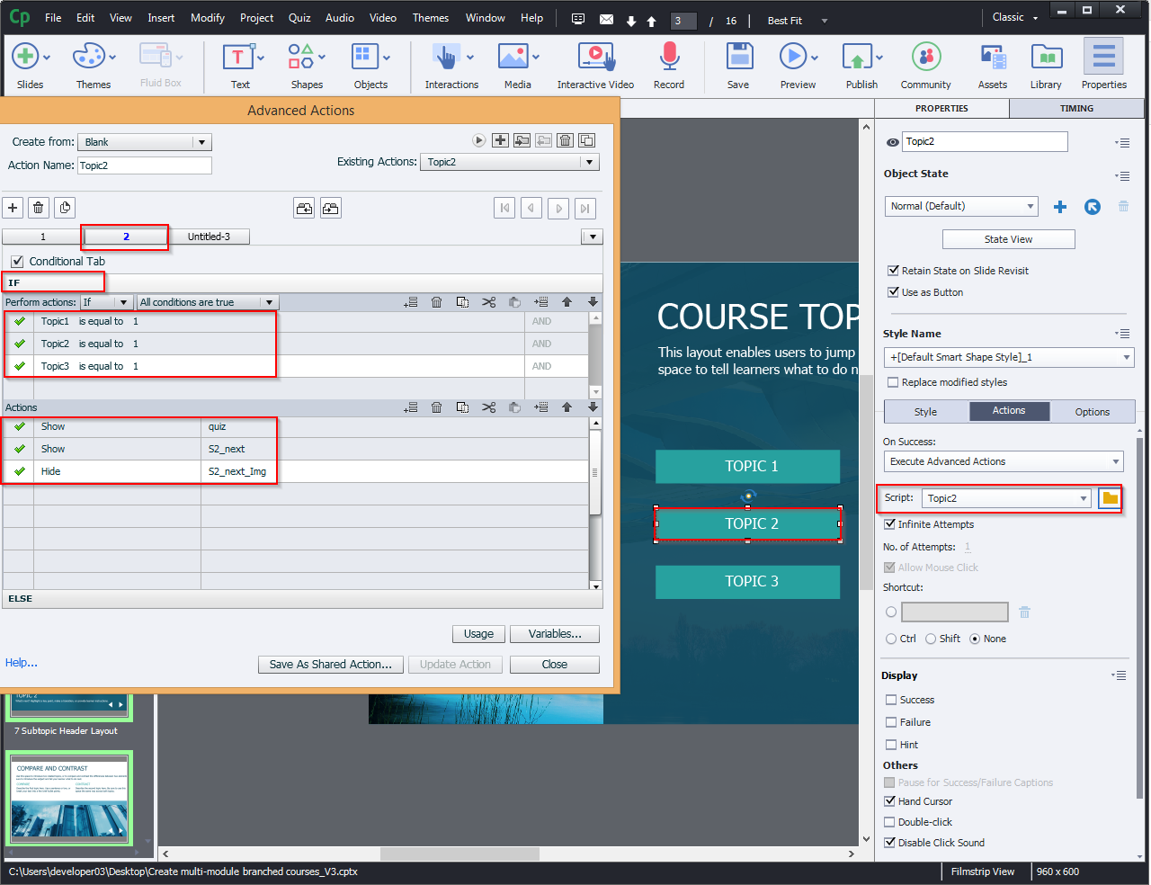 Create multi-module branched courses 10.4