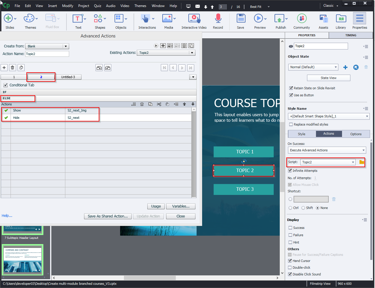 Create multi-module branched courses 10.5