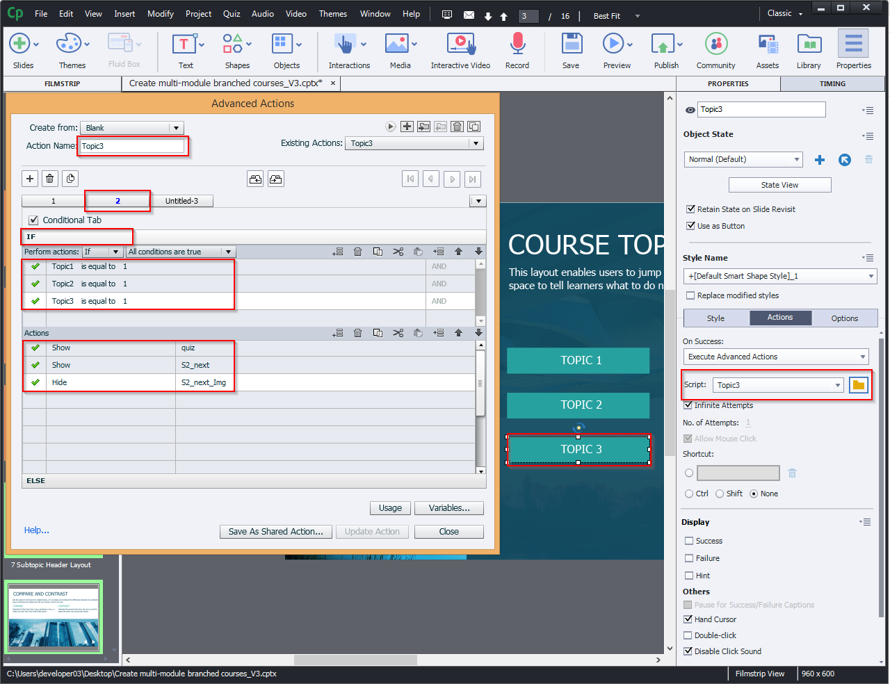 Create multi-module branched courses 10.7