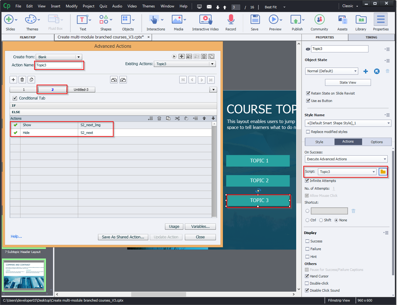 Create multi-module branched courses 10.8