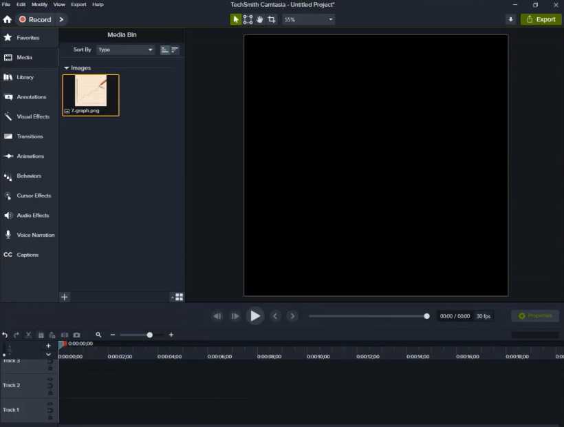 Open the 'Camtasia' software and import an image.