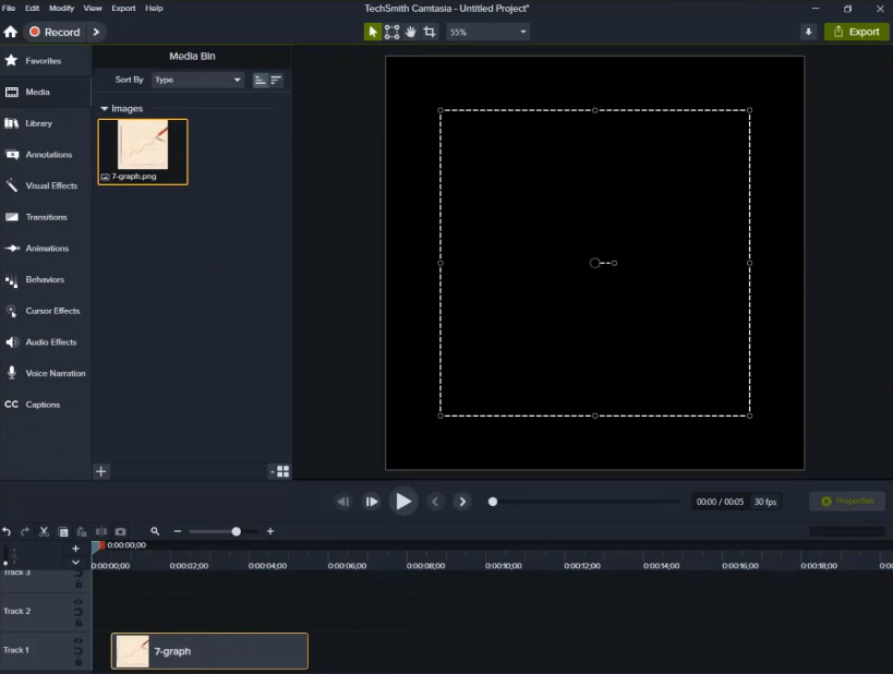 Open the 'Camtasia' software and import an image.