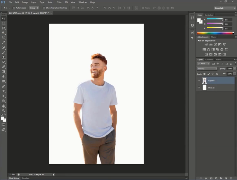 Open the 'Photoshop' software and create a new document, then add an image to it.