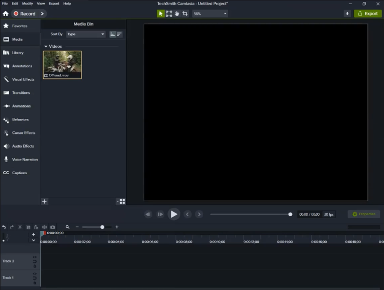 Launch the 'Camtasia' software and add the video or image to the timeline.