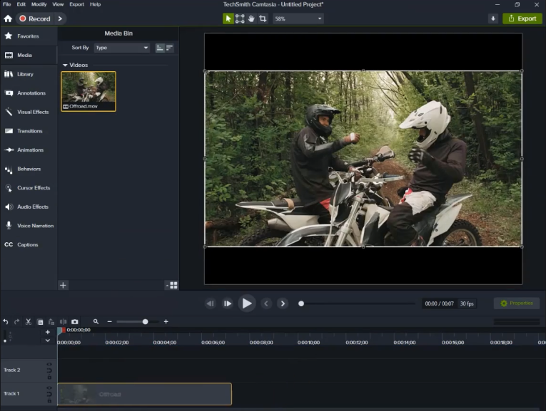 Launch the 'Camtasia' software and add the video or image to the timeline.