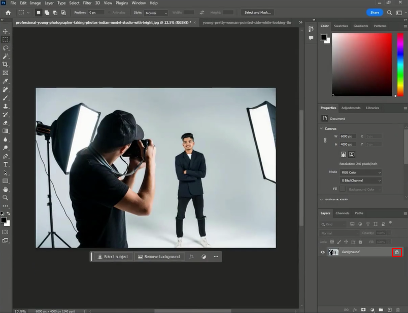 Adobe Photoshop Begin by unlocking the image layer. Simply click the 'Lock' icon.
