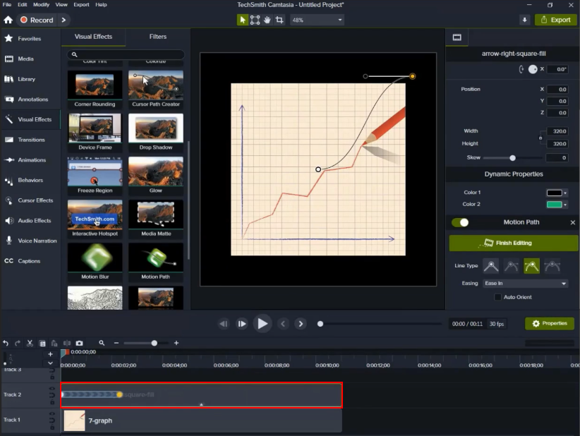 You can modify or adjust the motion path timeline by dragging the pointers/markers.