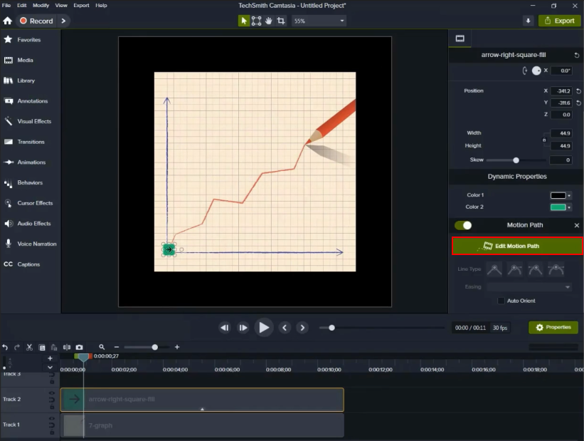 To alter the motion path direction, click on the 'Edit Motion Path' button located in the right-hand panel.