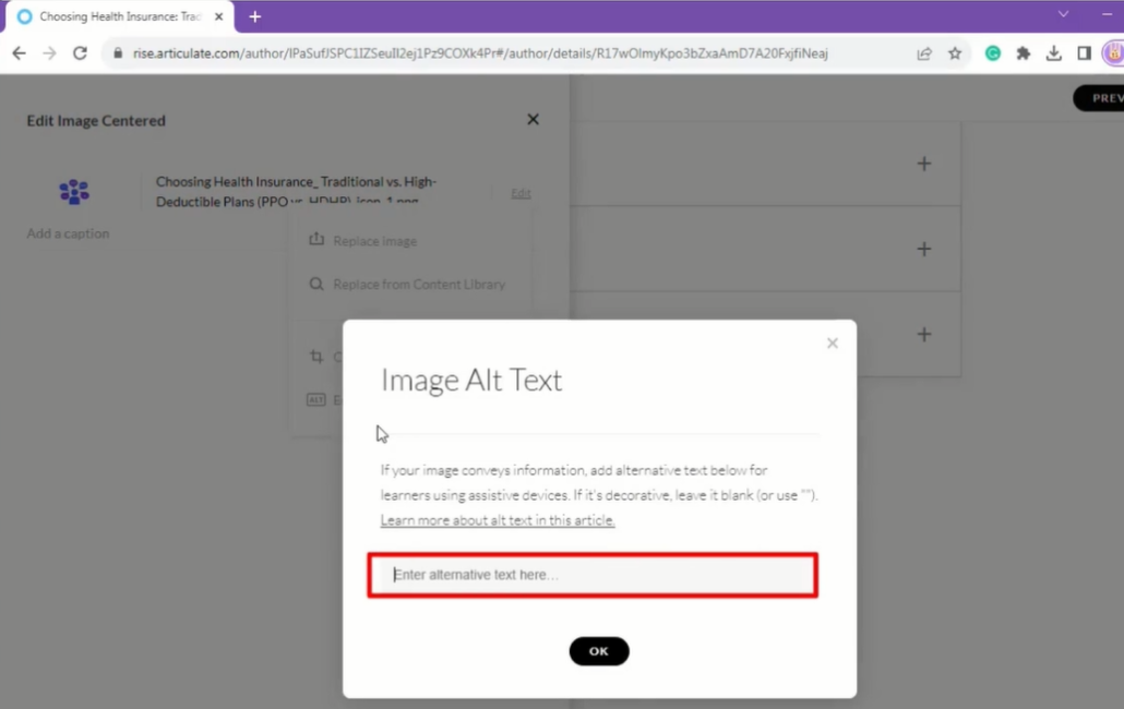 Articulate Rise 360 | Incorporate Alternative Text for Image
