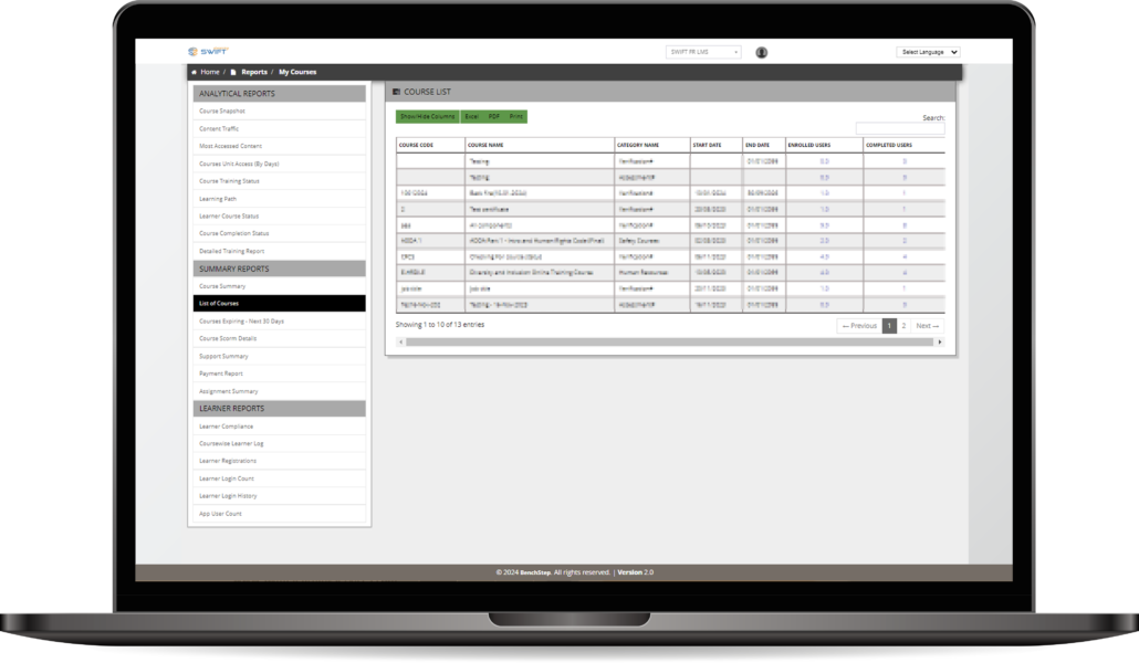 BenchStep Reporting Module