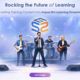 Modern eLearning Transforms Corporate Training | Swift eLearning Services – Custom eLearning and Digital Training Solutions band performing on a brightly lit stage with conference branding 'rocking the future of learning' and a prominent 'let's begin' button.