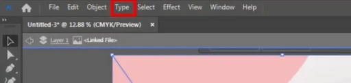 Adobe Illustrator top menu bar with the Type menu highlighted