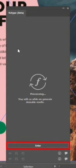 Adobe Illustrator Retype panel processing the image with the Enter button highlighted