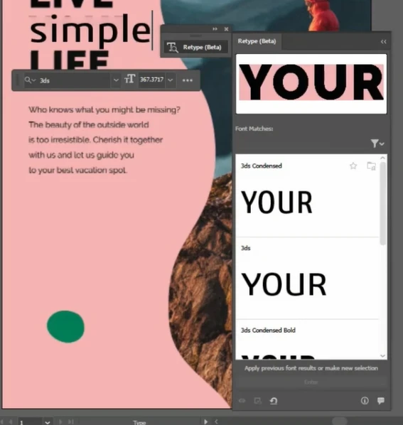 Adobe Illustrator Type tool editing the converted text with the font size field active
