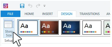 Articulate Storyline Design ribbon with the Story Size button highlighted